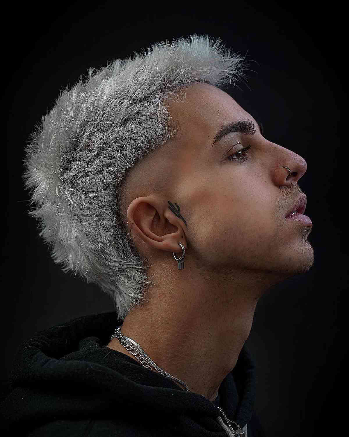 Bold Silver Mohawk with No Fade for Guys