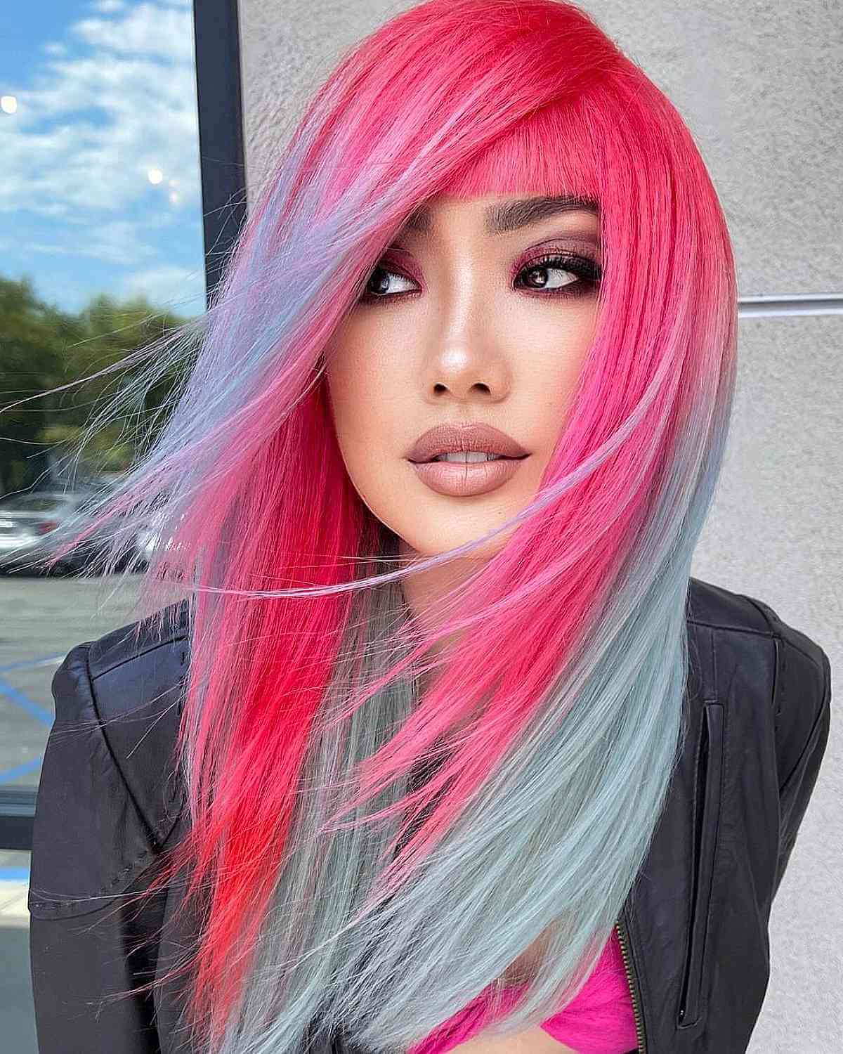 Bold Two-Toned Blue and Pink Hair