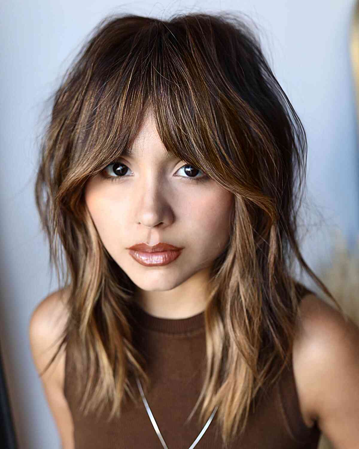 Bottleneck Bangs with Rich Chocolate Highlights