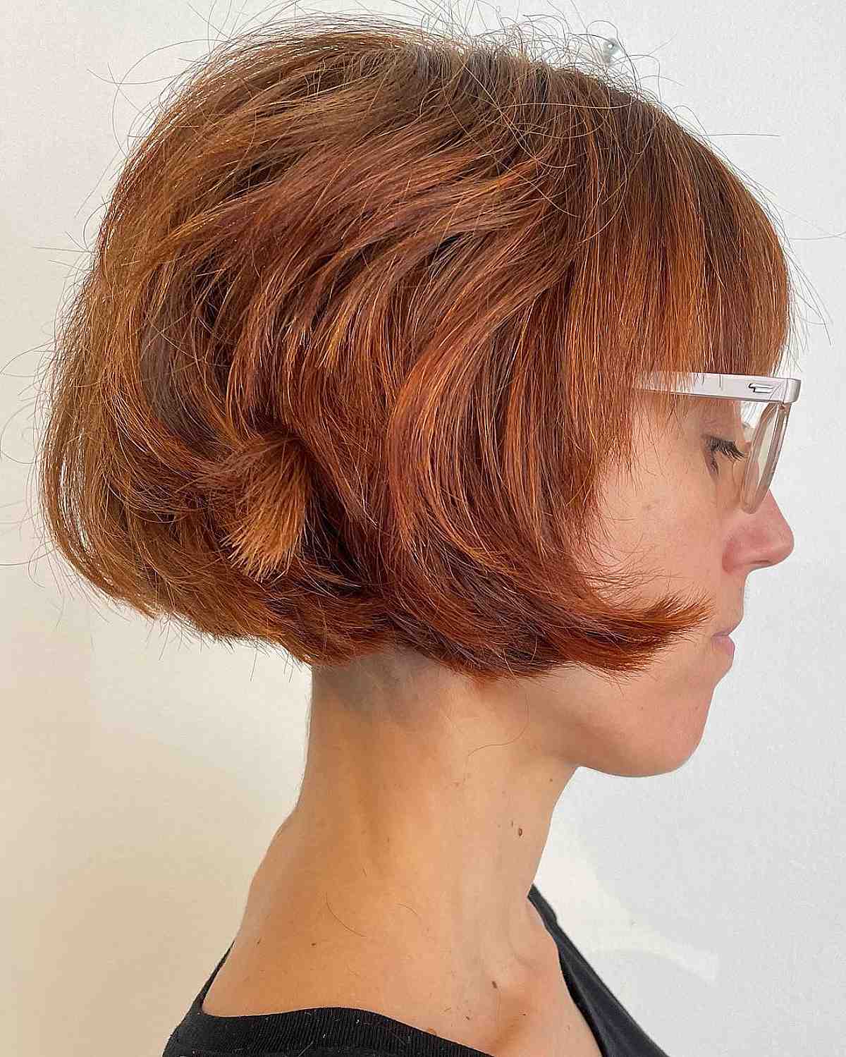 Trendy Short Brick Red French Bob