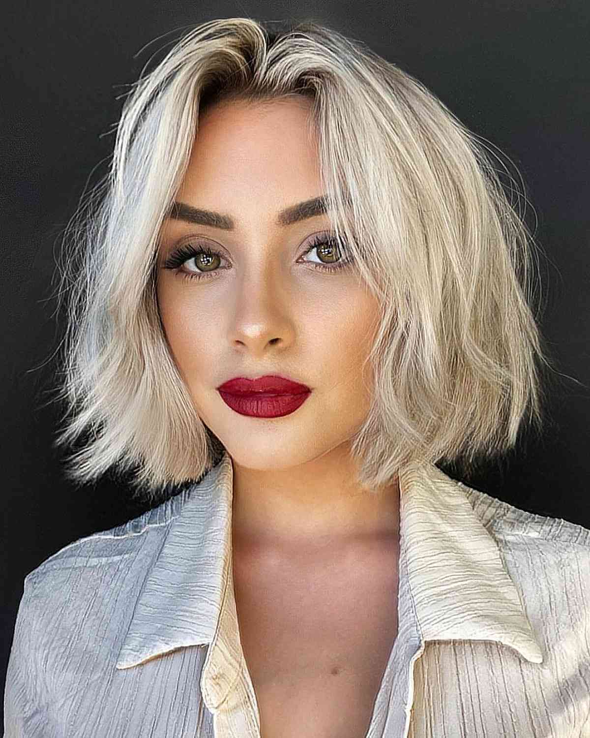 Bright Blonde Short Blunt Chin-Length Bob Cut