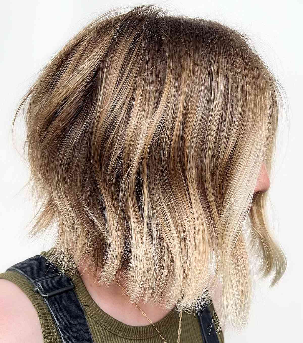 Brightened Choppy Bob with Layers for Thick Hair