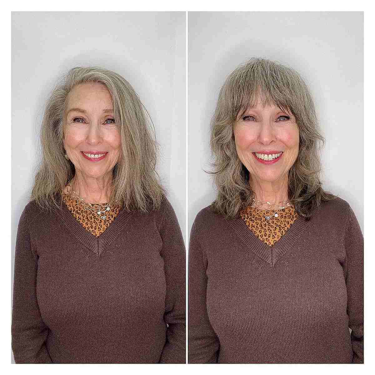 Medium Shag with Brow-Length Bangs for Women Over 60