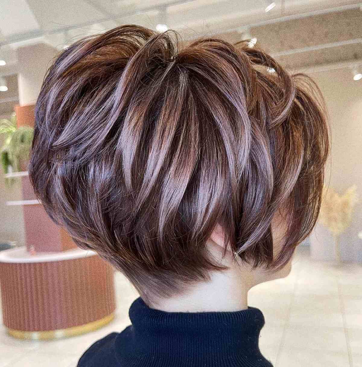 Brunette Pixie Cut Featuring Lavender Highlights