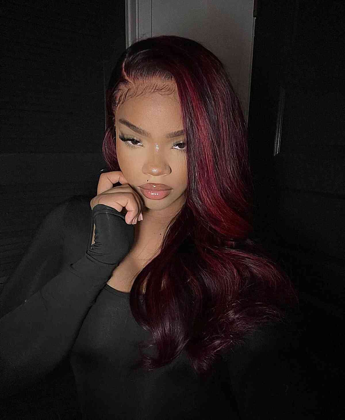 Burgundy Hair with Deep Side Part for Quick Weave in Black Women