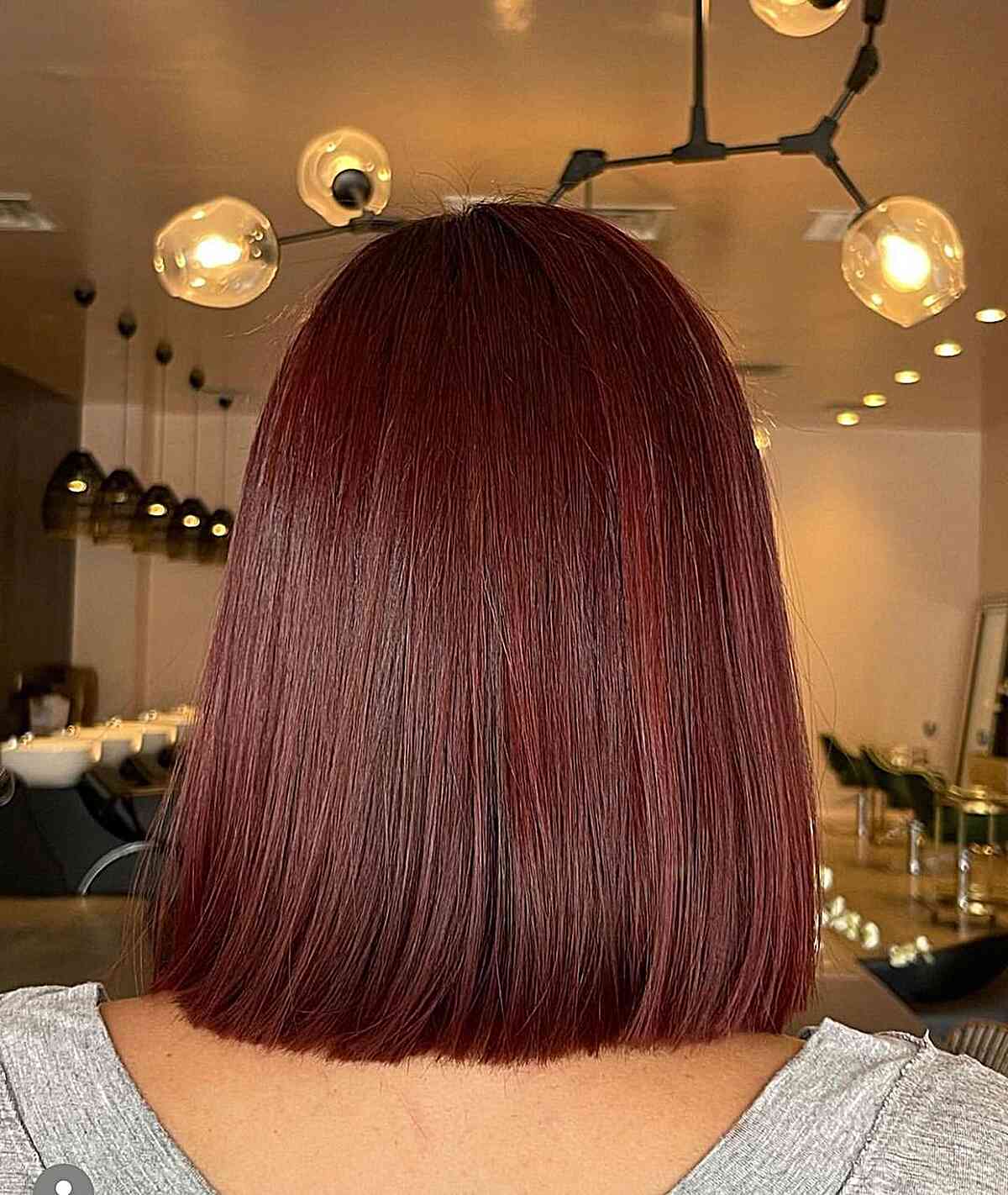 Burgundy Shoulder-Length Hair on Straight-Haired Ladies