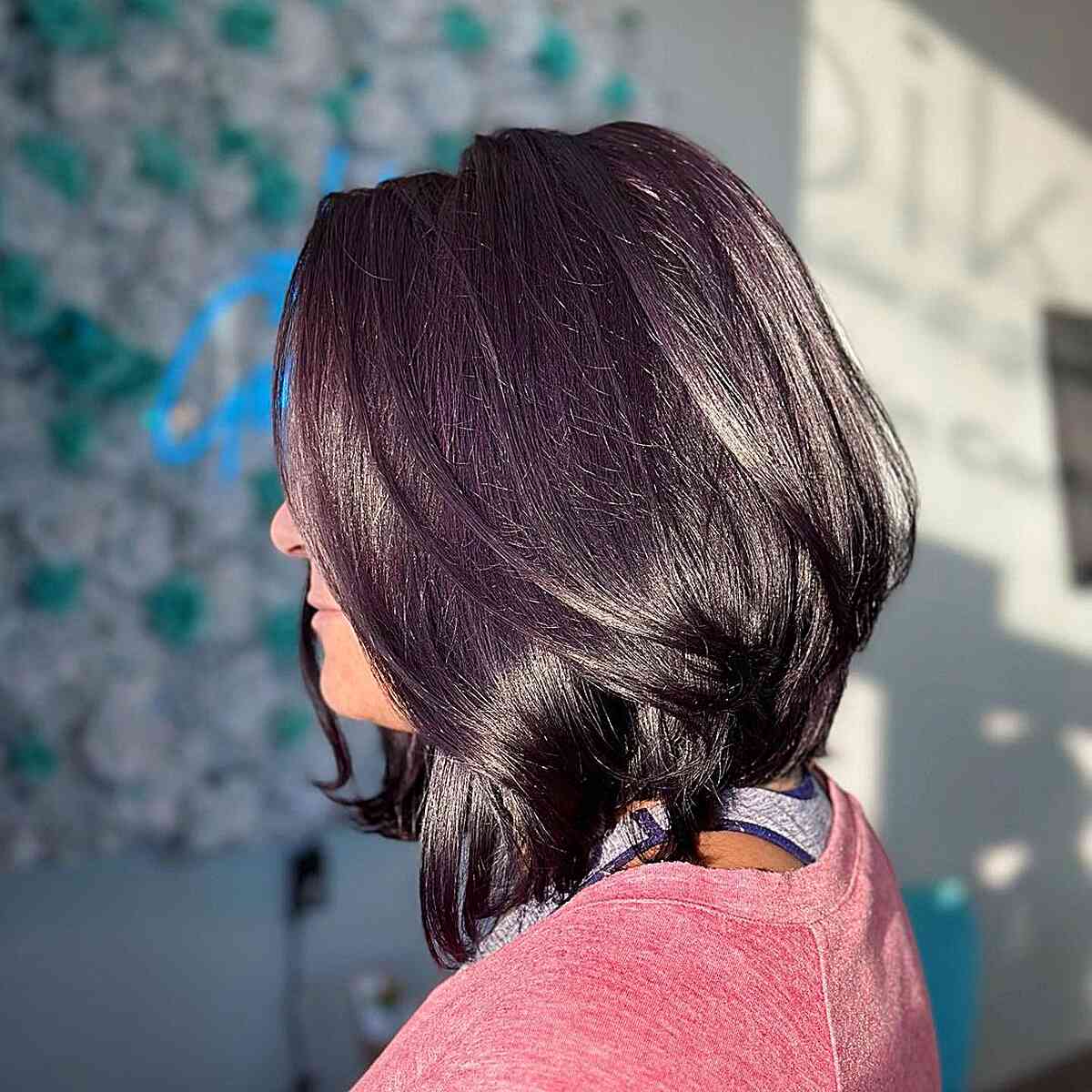 Burgundy Stacked Short to Medium-Length Bob Hairstyle