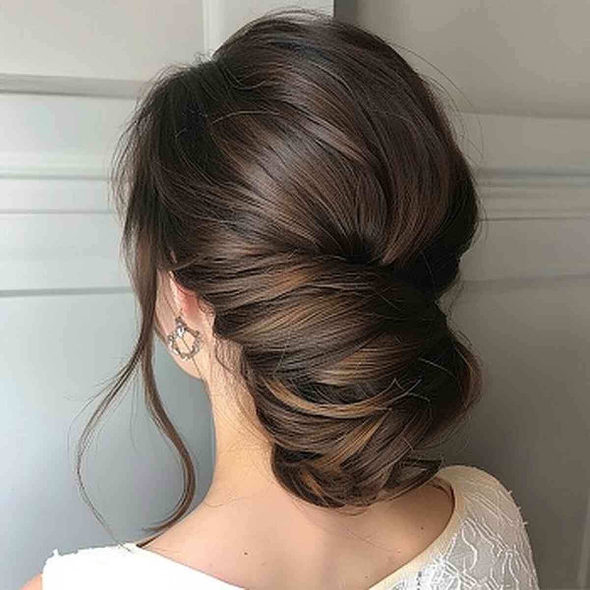 Image of a captivating espresso brown hairstyle with a French touch