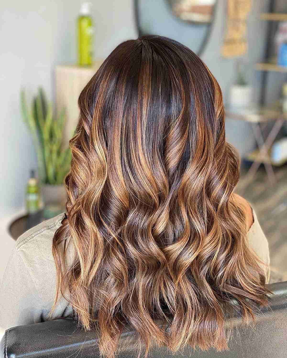 Caramel Balayage Highlights on Dark Brown Locks