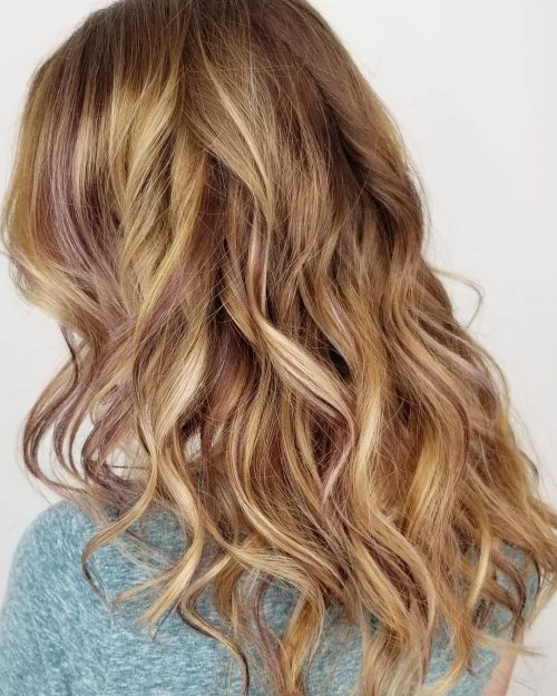Caramel Tresses with Delicate Purple Accents