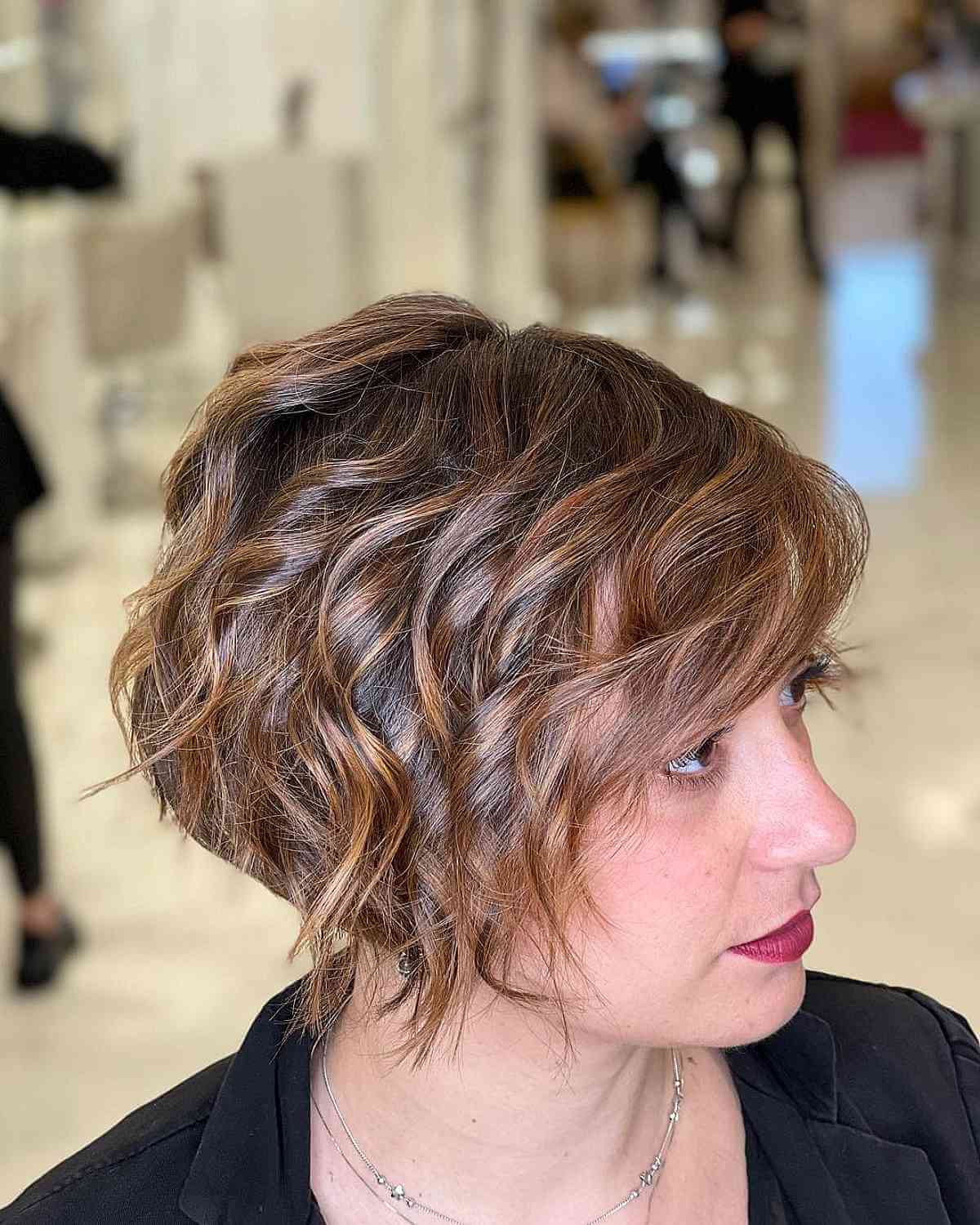 Carefree Wavy Bob with Side Bangs at Jaw-Length