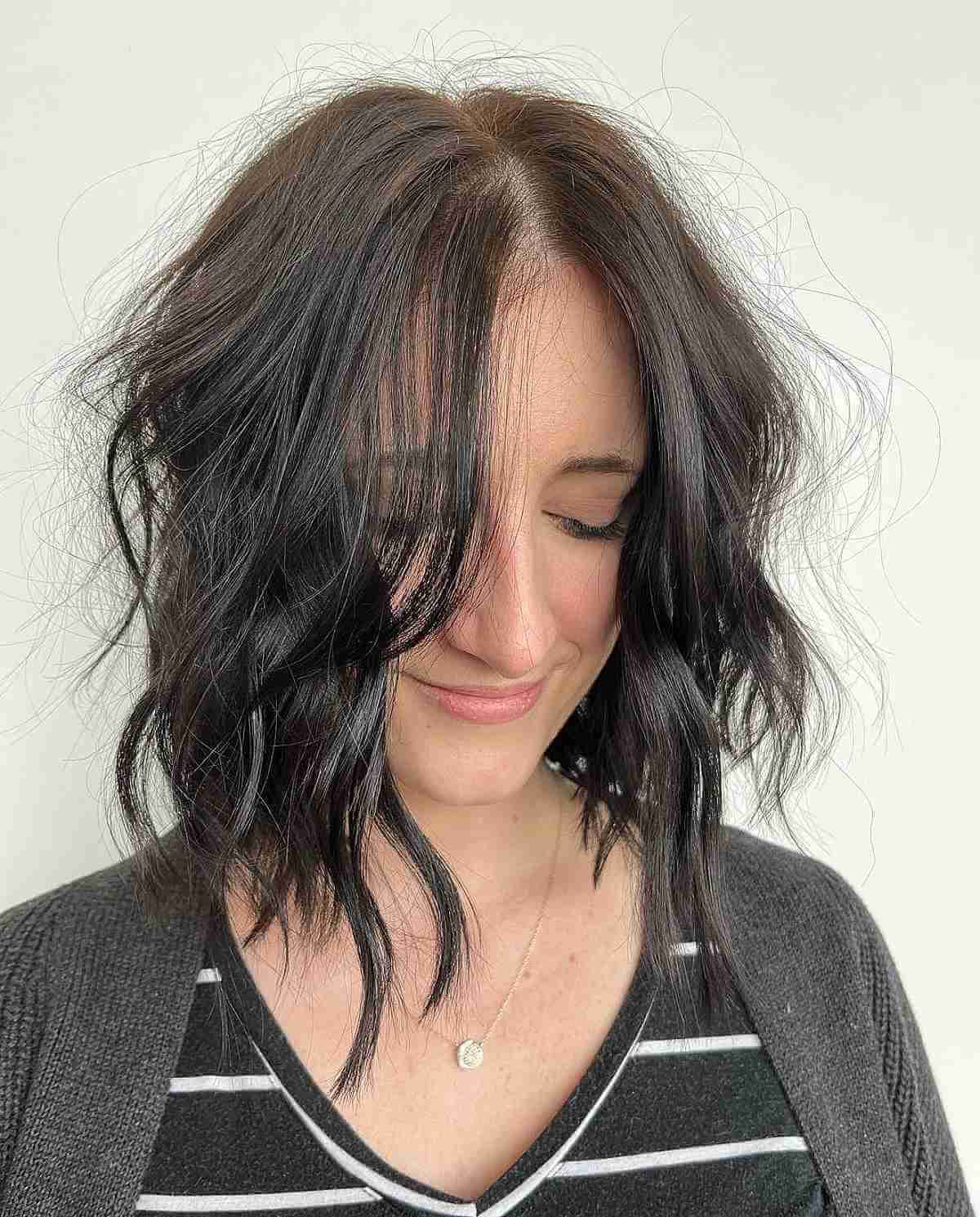 Casual Choppy Lob with Effortless Waves for Thinning Hair