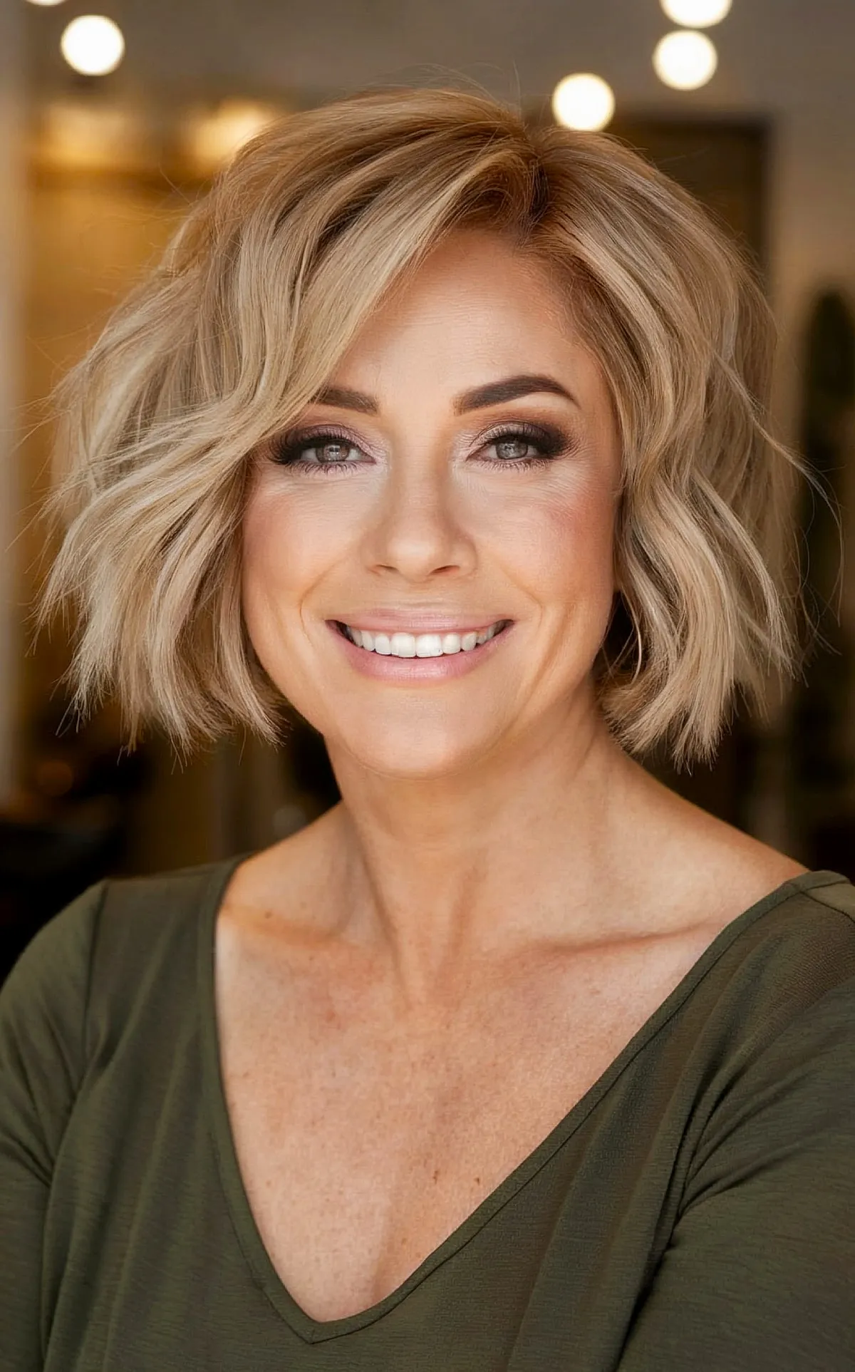 Casual Tousled Blonde Bob Look for a 40-Year-Old Woman