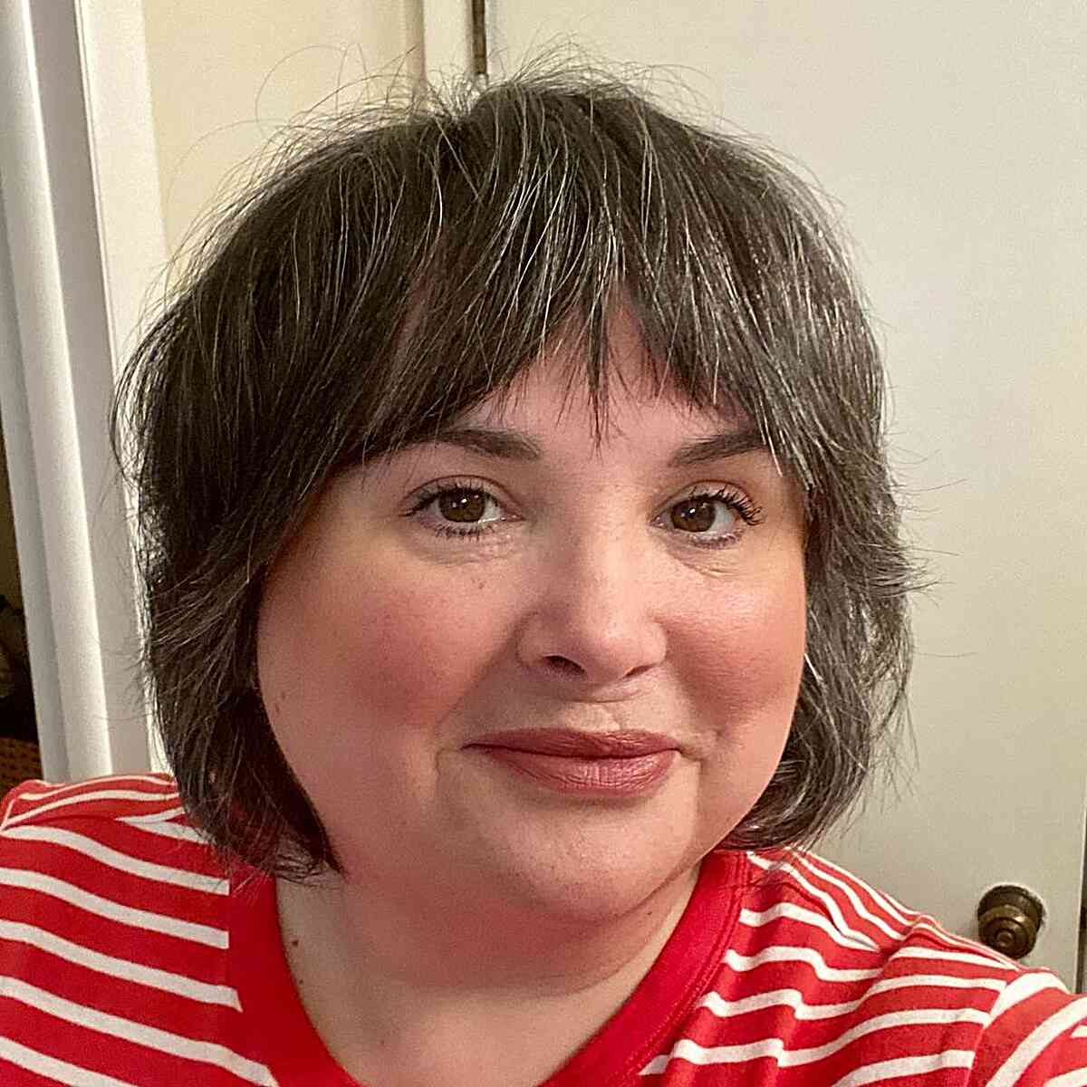 Casually Chic French Bob Haircut for Double Chins and women with salt and pepper hair