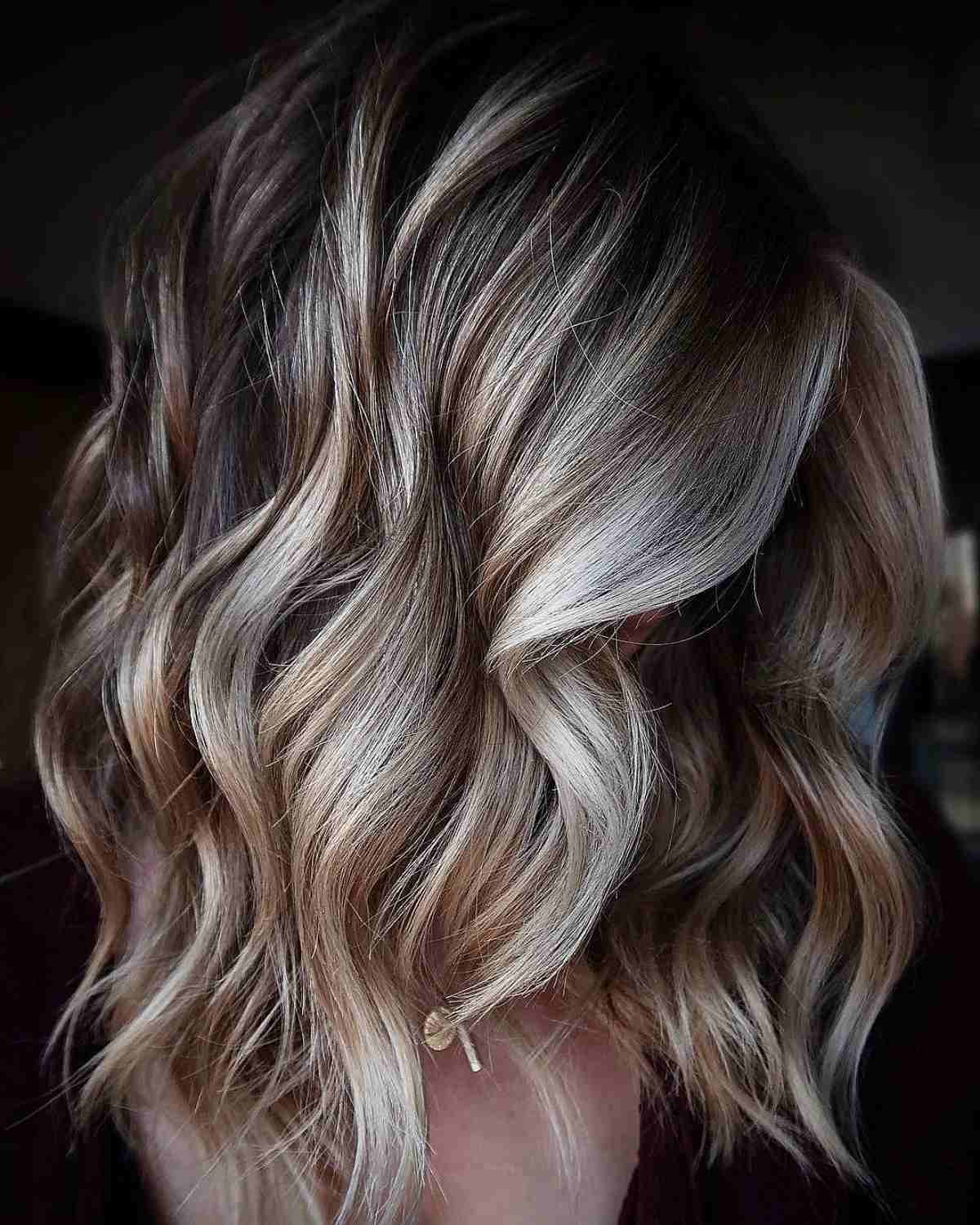 Champagne Blonde Balayage with Deep Roots and Hair