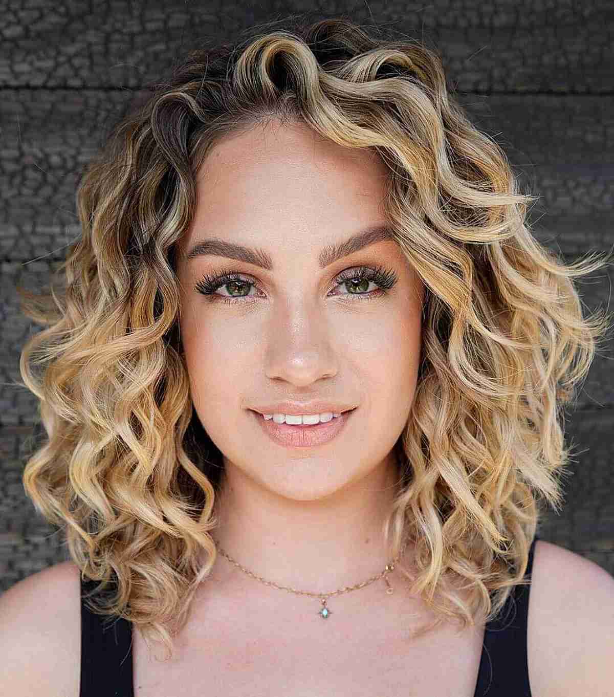 Charming Blonde Curly Lob