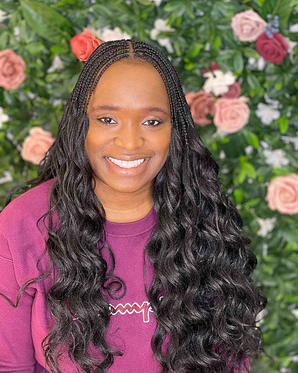 Charming Micro Braids with Flowing Loose Waves and Center Part