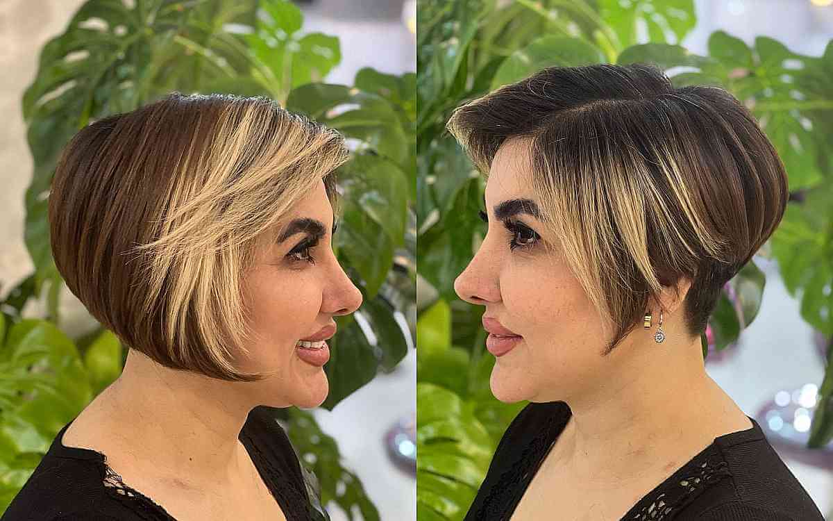 Charming Brunette Asymmetric Lob with Highlights