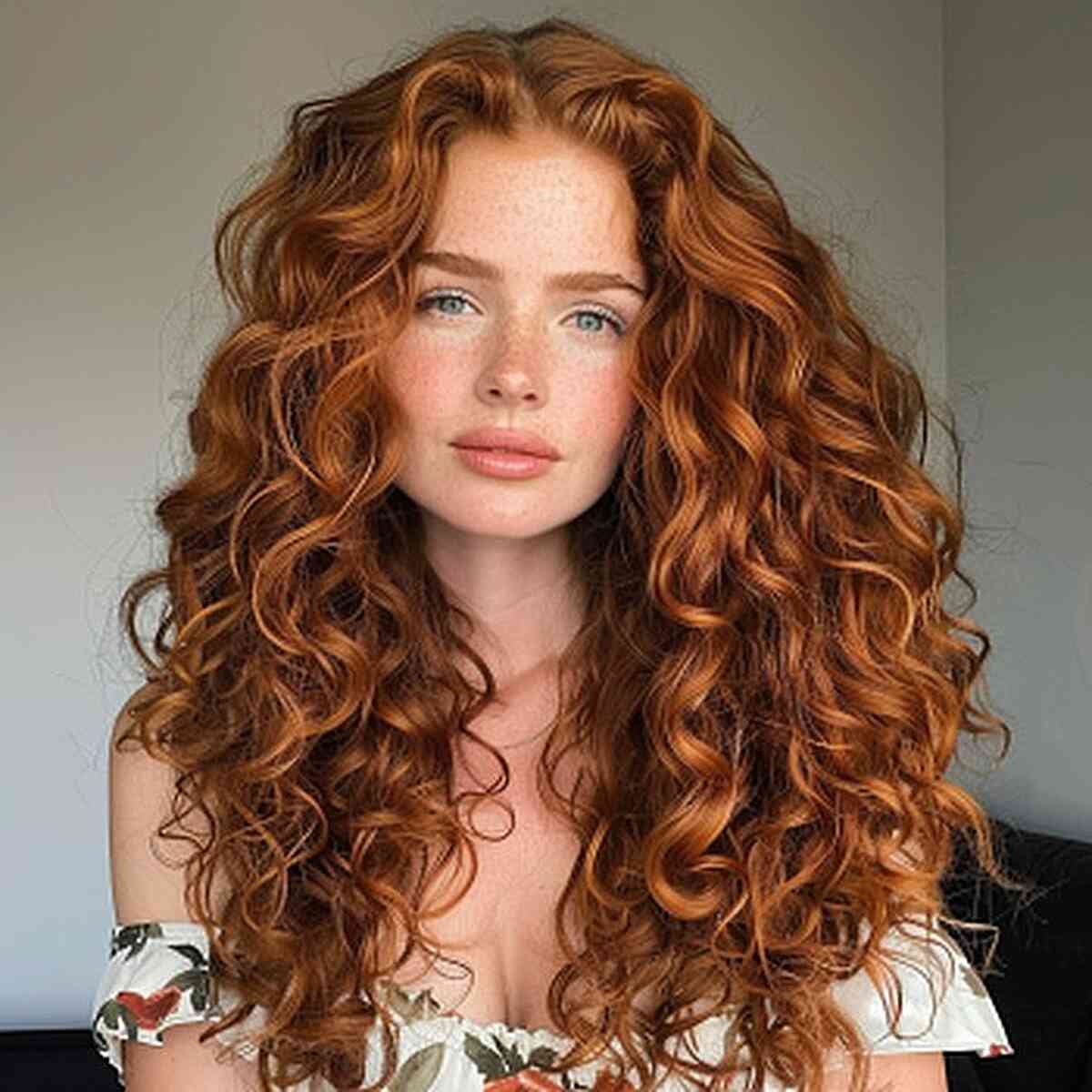 Charming Long Curly Haircut Featuring a Center Part for Oval Faces