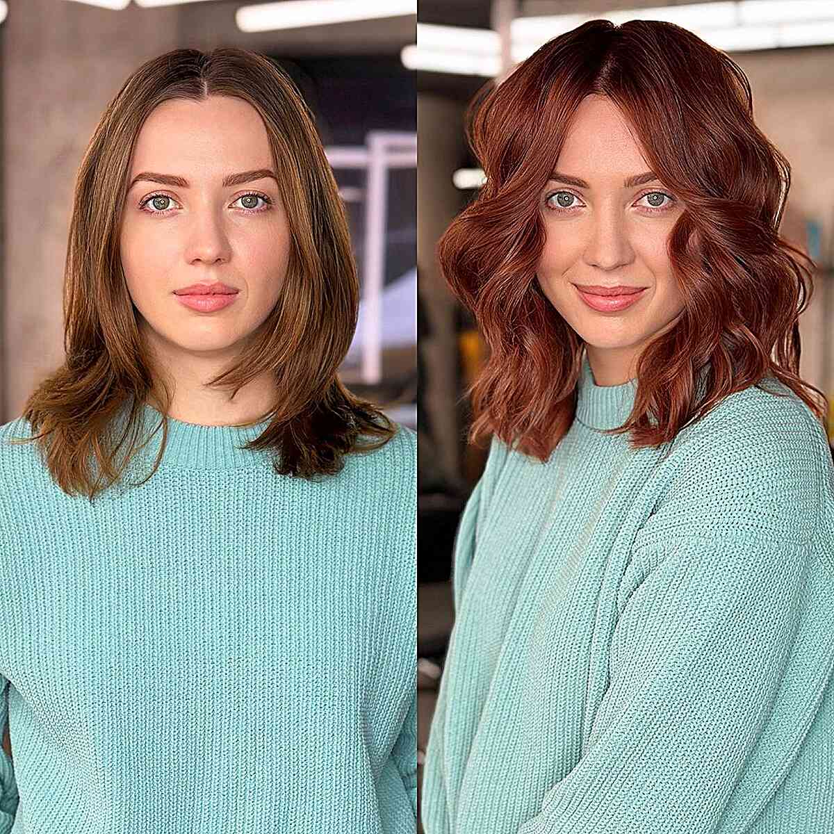 Charming Dark Auburn Hued Medium-Length Hair