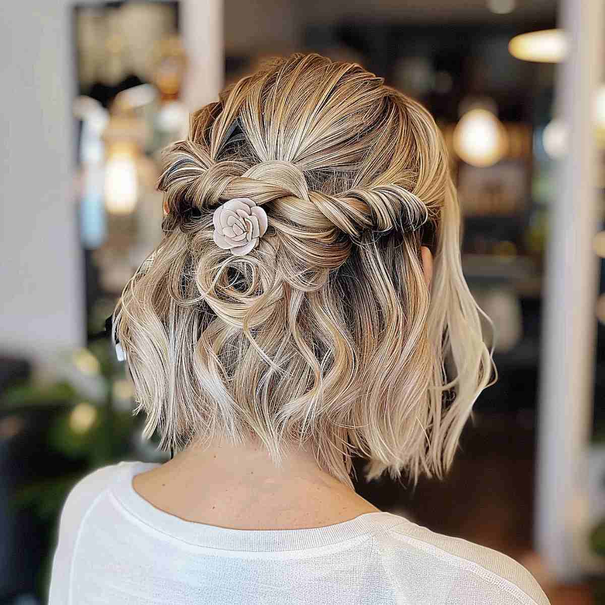 Charming Floral Rope Braid Prom Updo