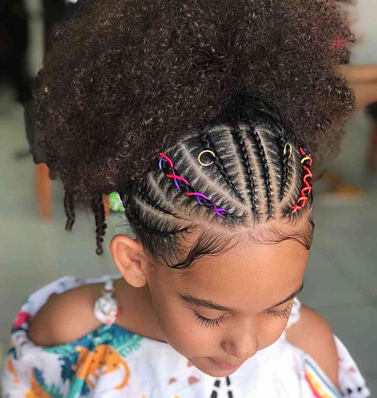 Charming Half Braids with ribbons and Half Afro Hairstyle for Little girls 