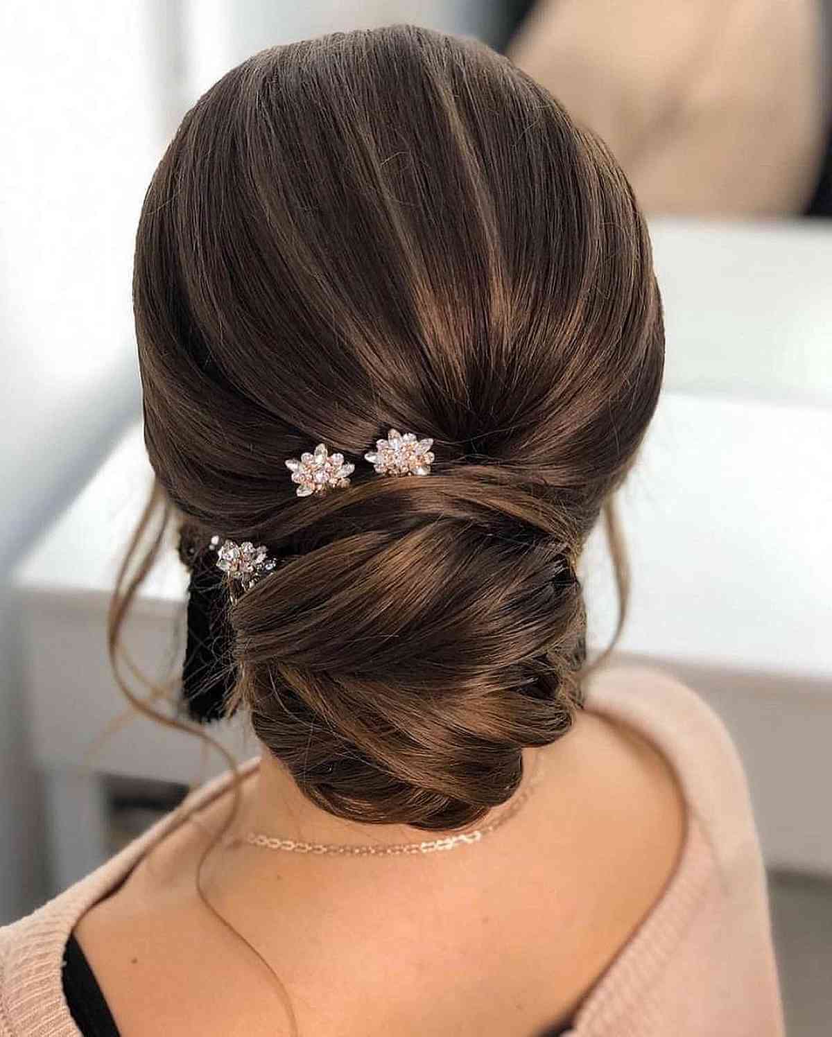 Charming Low Updo for Brunette Tresses