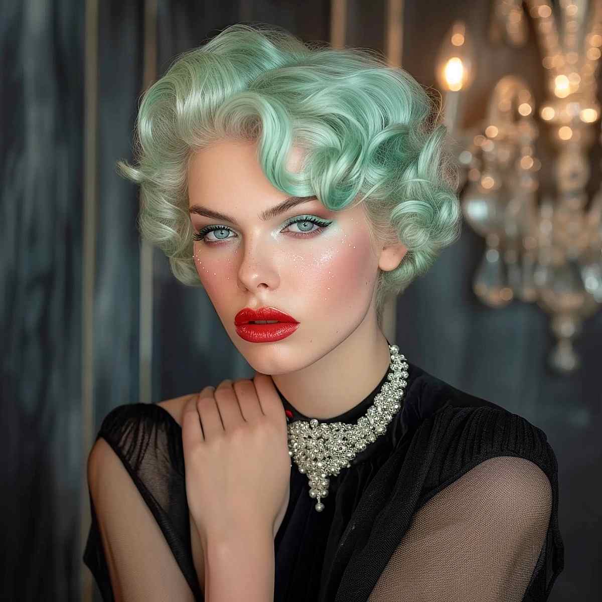 Charming Mint-Colored Vintage Short Haircut