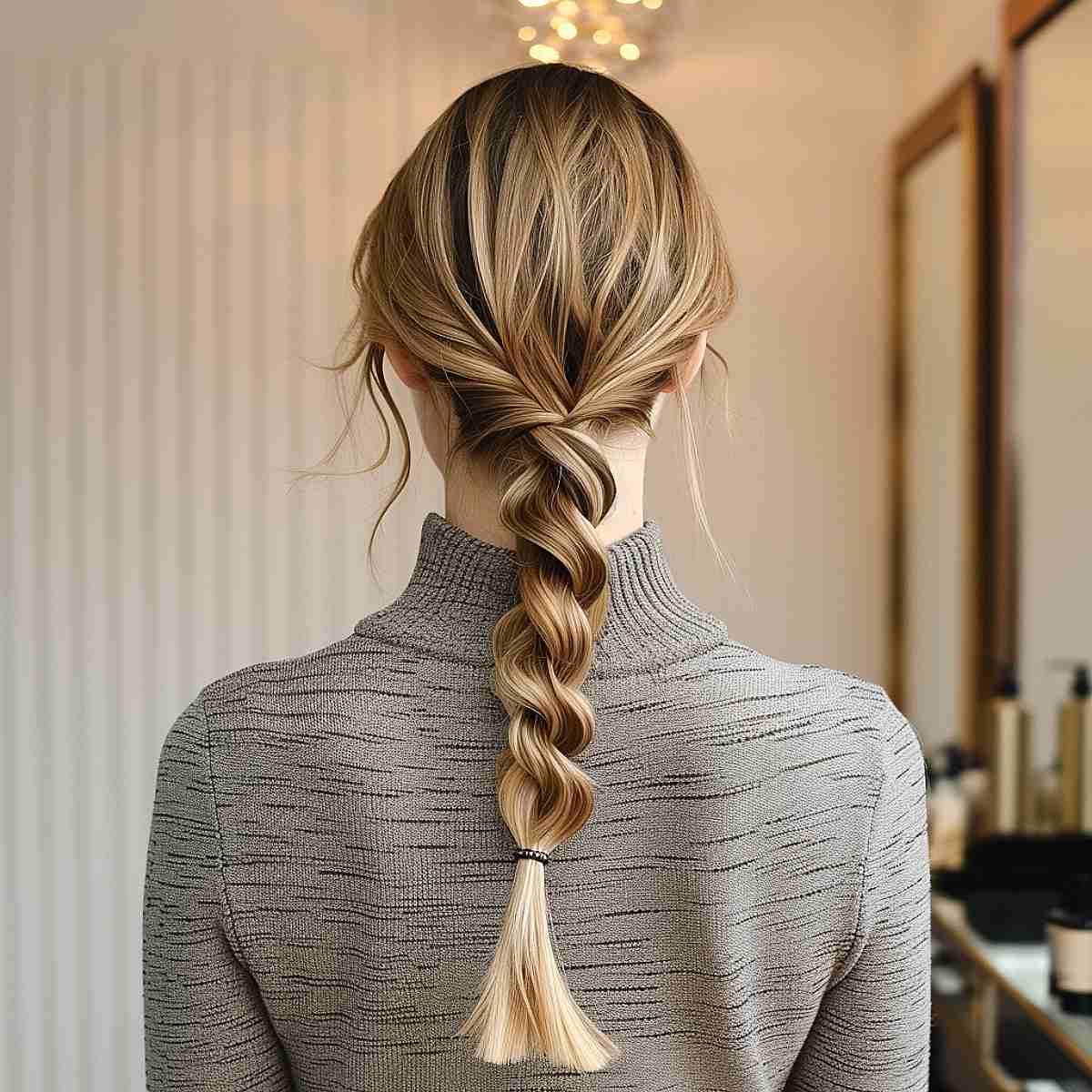 Simple rope braid ponytail for long sleek hair