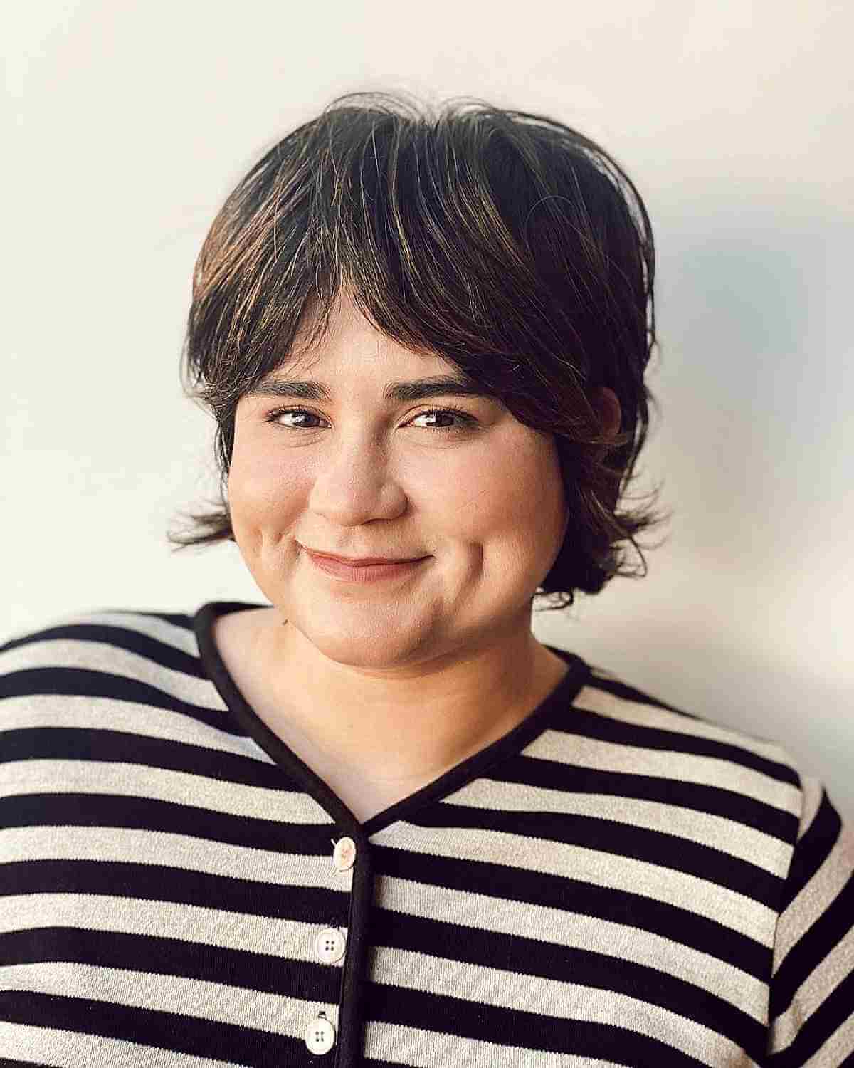 Charming Short Cut with Curtain Bangs for Round Face Shapes