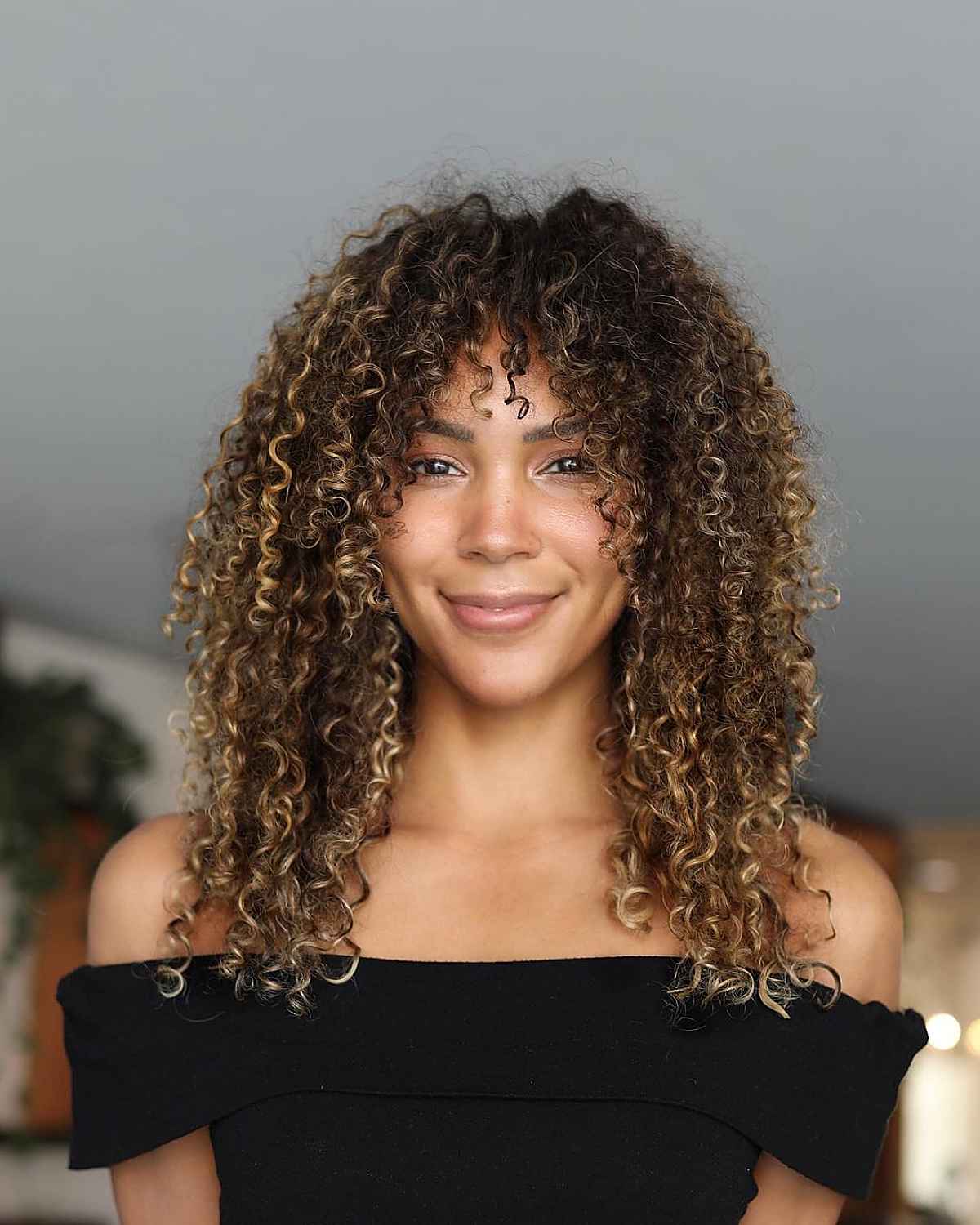 charming shoulder-length curly tresses