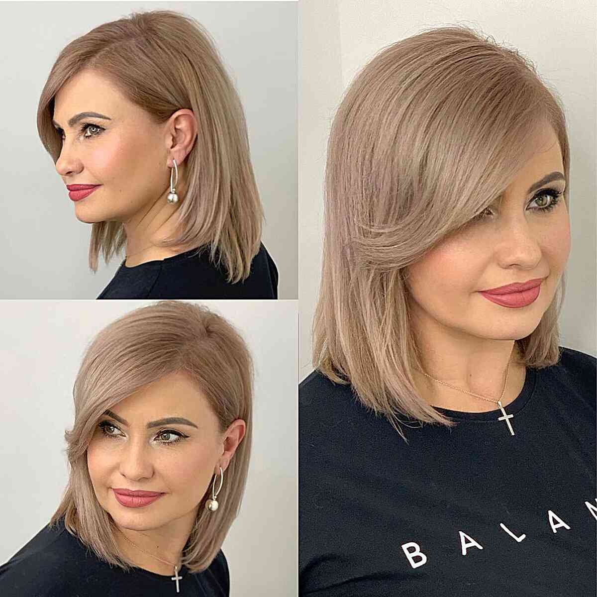 Charming Side-Swept Bangs Shoulder Length Hairstyle