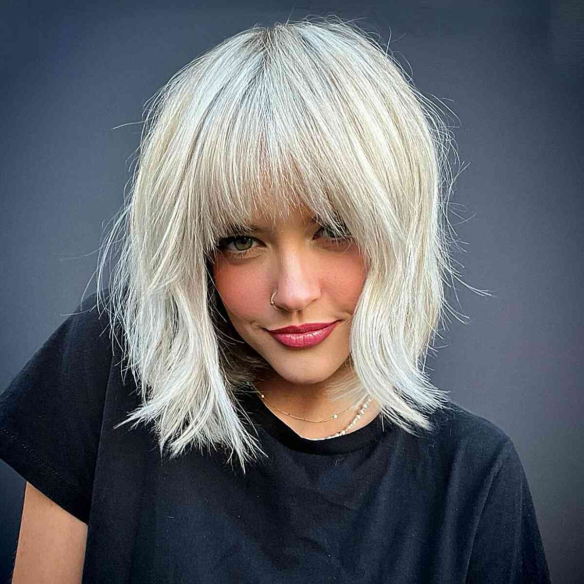 Charming Soft Blonde Lob with Fringe