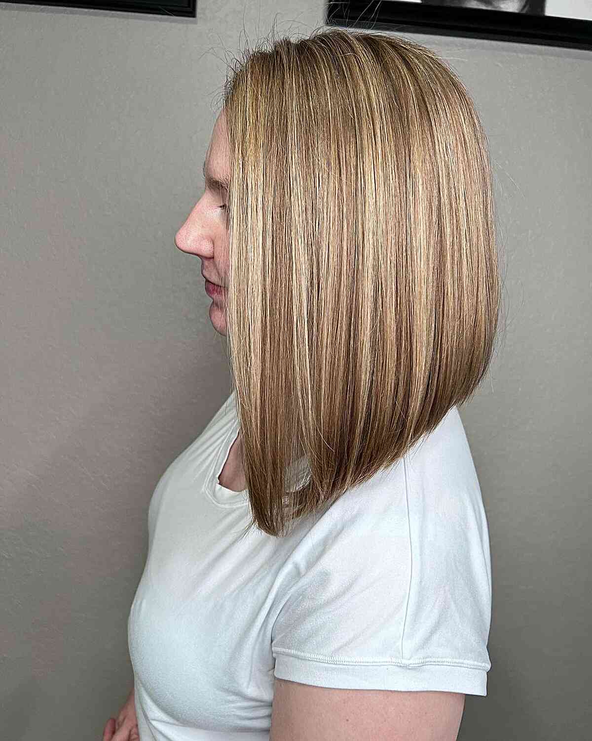 Strawberry copper angled shoulder length bob