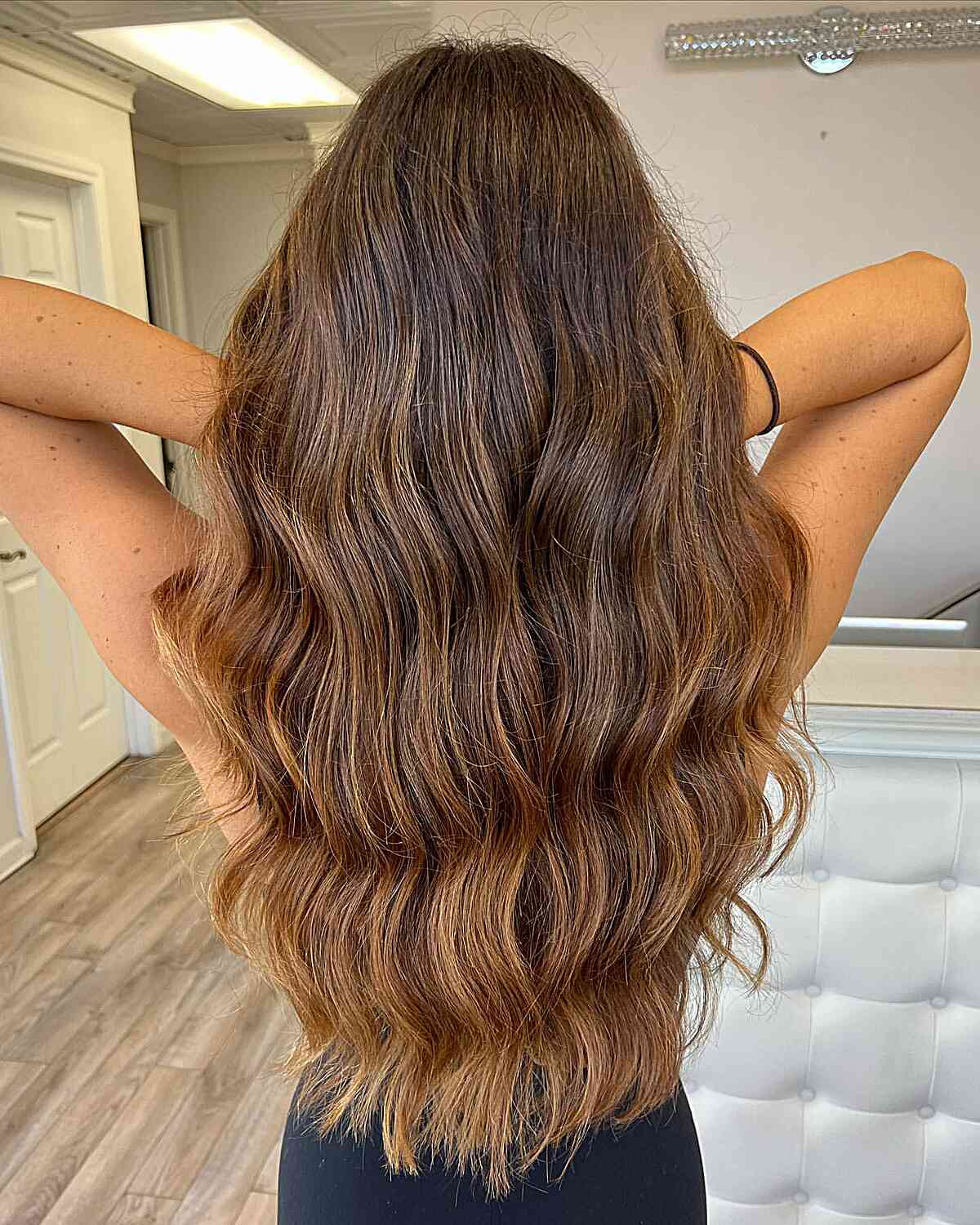 Charming sunlit hair with deep chocolate brown lowlights