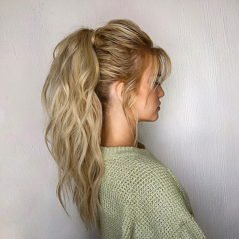 Charming Tousled Ponytail Featuring Wispy Bangs