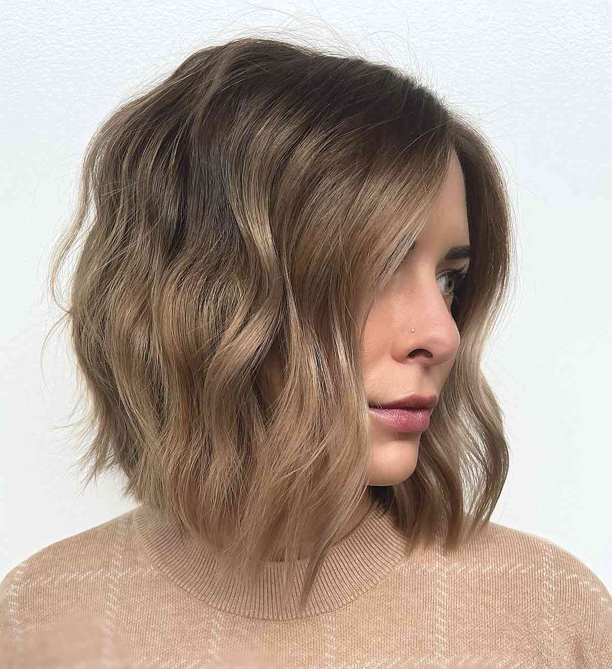 Charming wavy and angled short hair