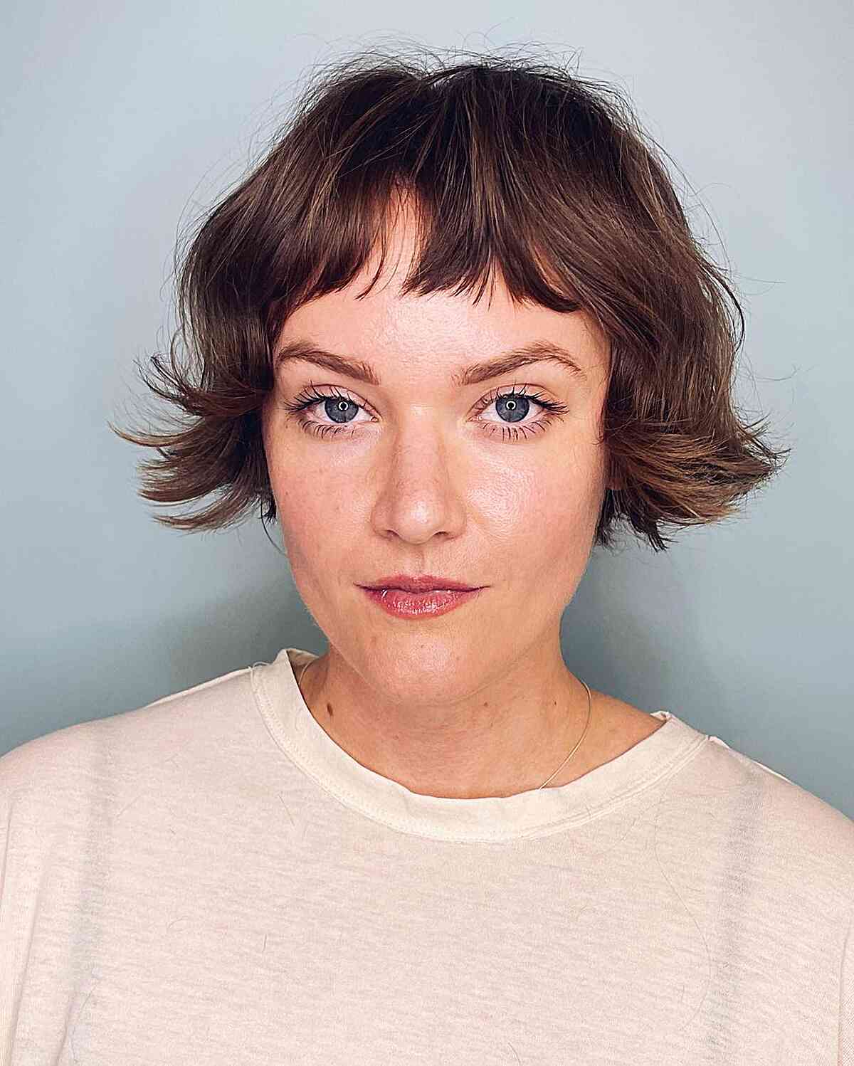 Cheek-Length French Bob Cut with Soft Bangs
