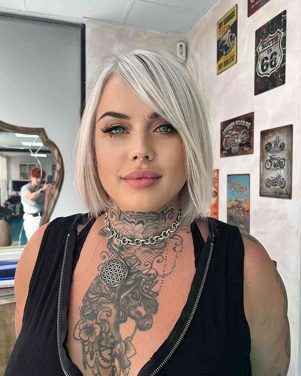 Chic and Side-Parted Ash Blonde Blunt Cut Bob