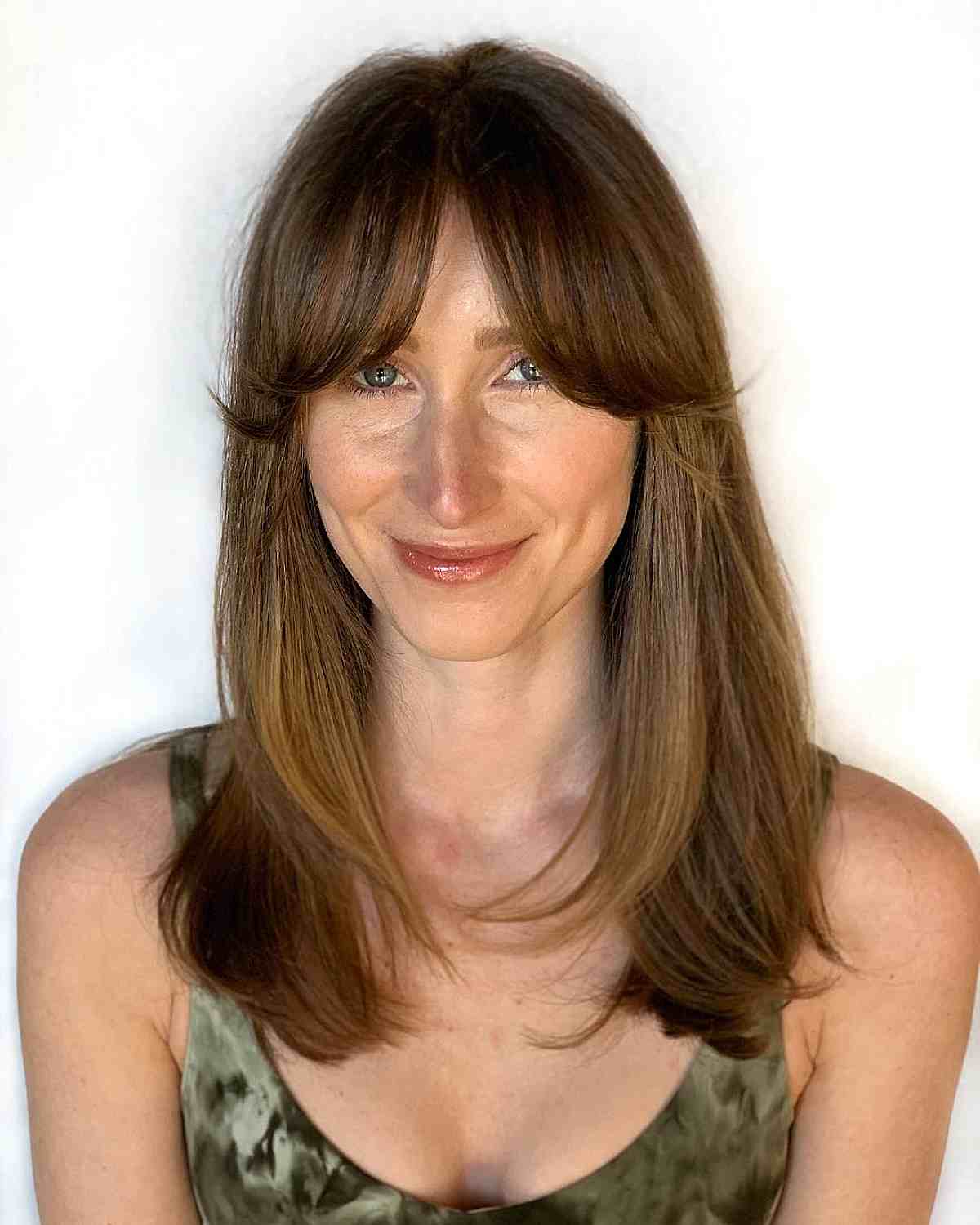 Chic Bardot Bangs on Mid-Length Straight Hair