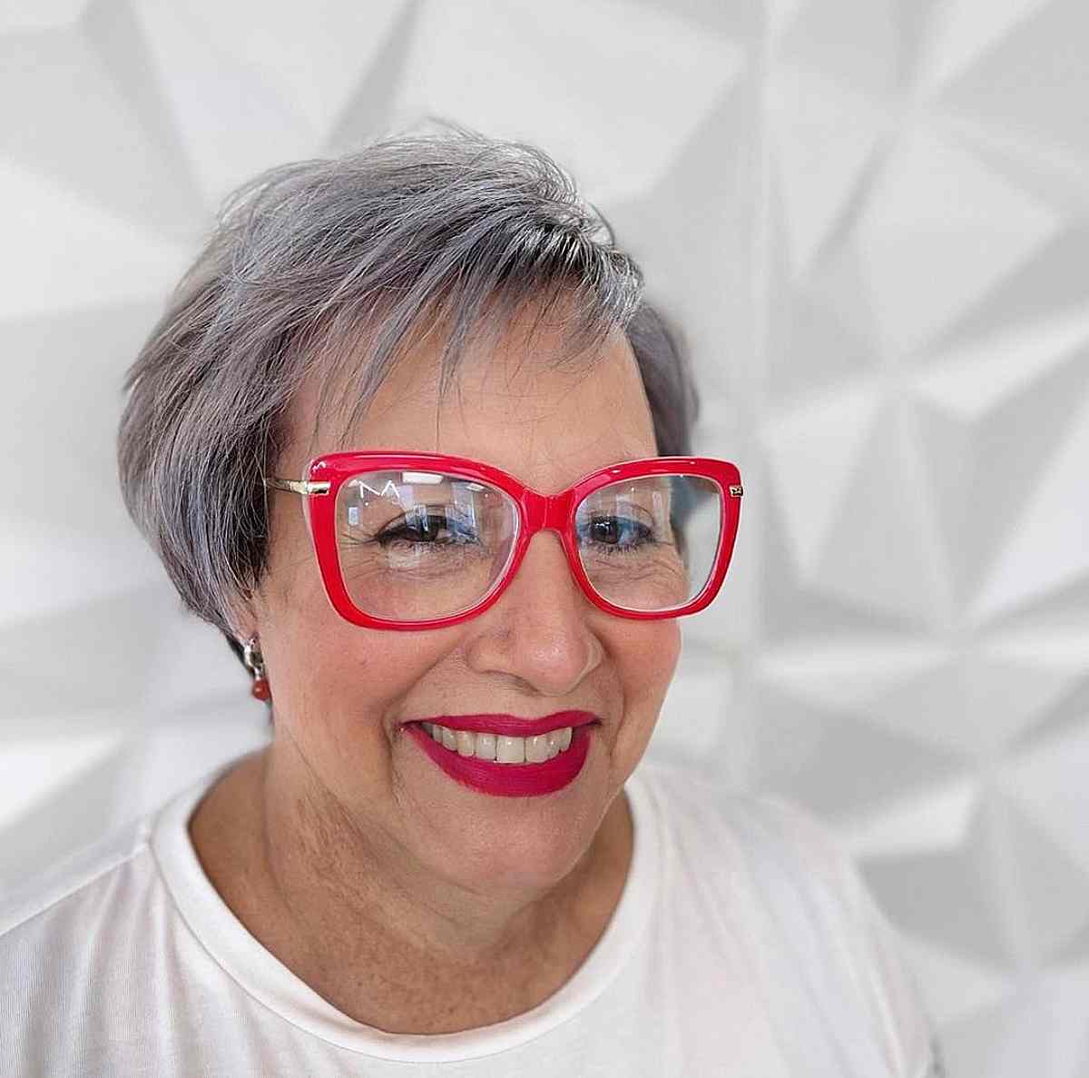 Chic Bixie Cut for Mature Women Over 50 Who Wear Glasses