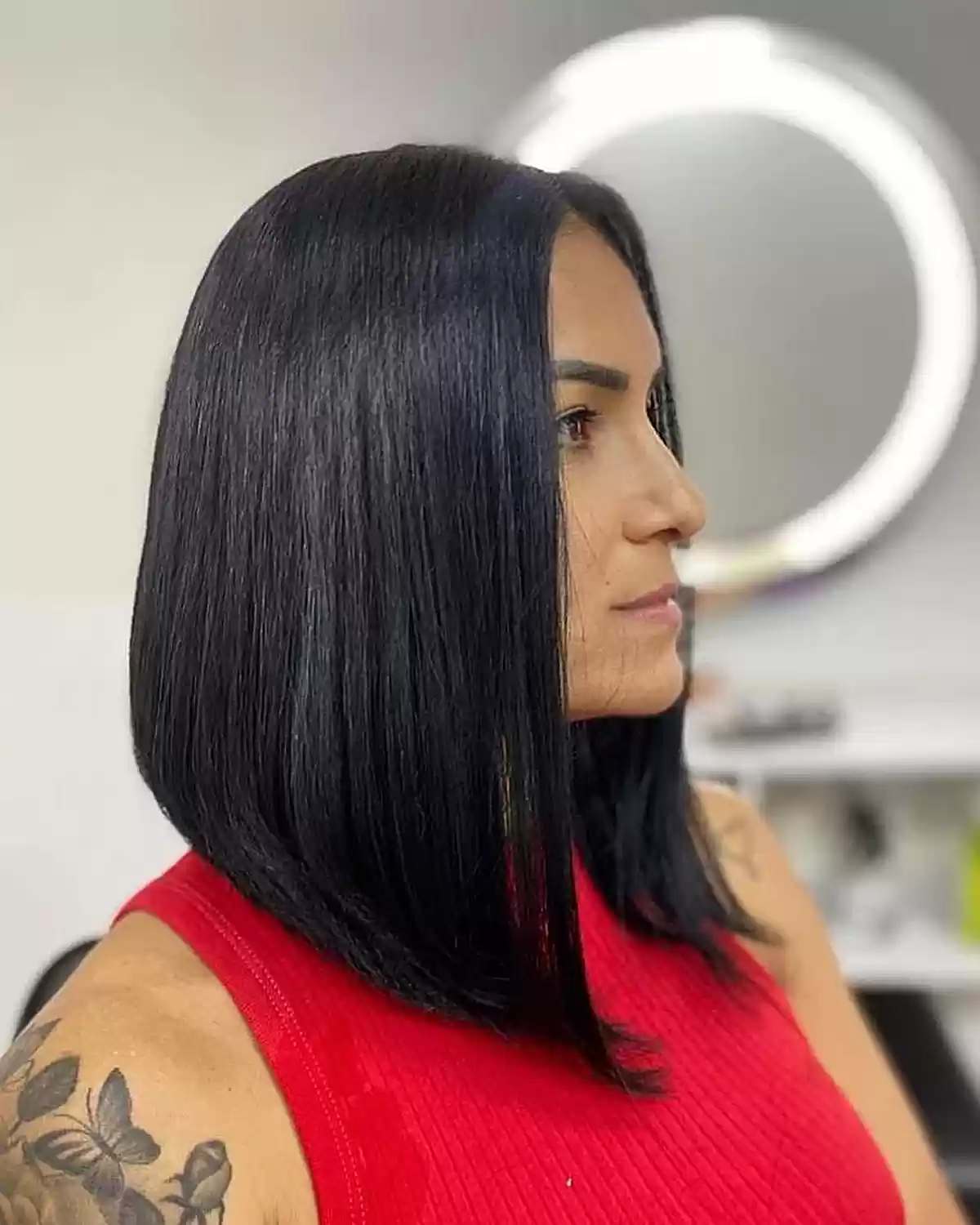 Stylish Black Long Bob with Graduated Layers