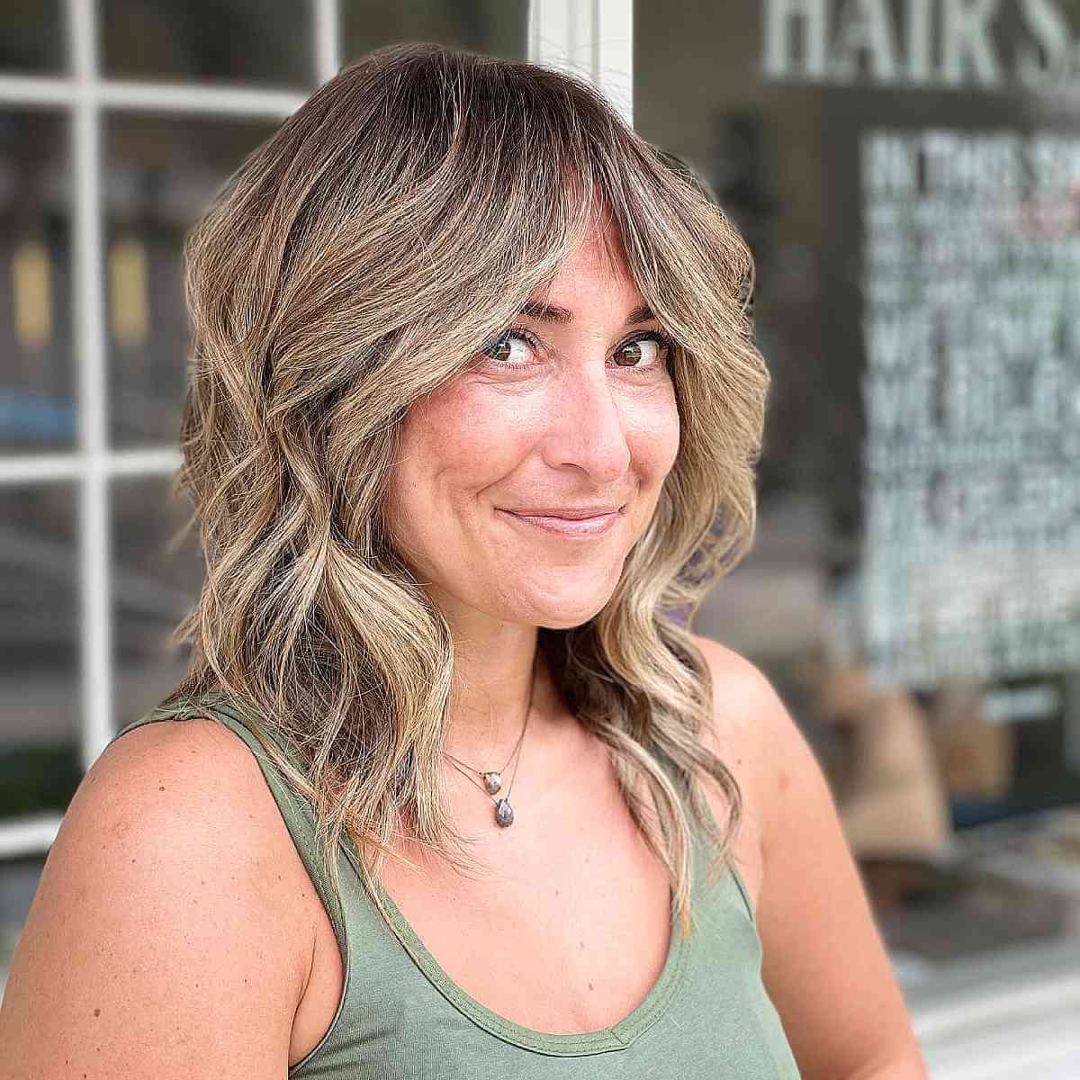 Chic Blonde Long Bob with Soft Bangs for Women Over 40