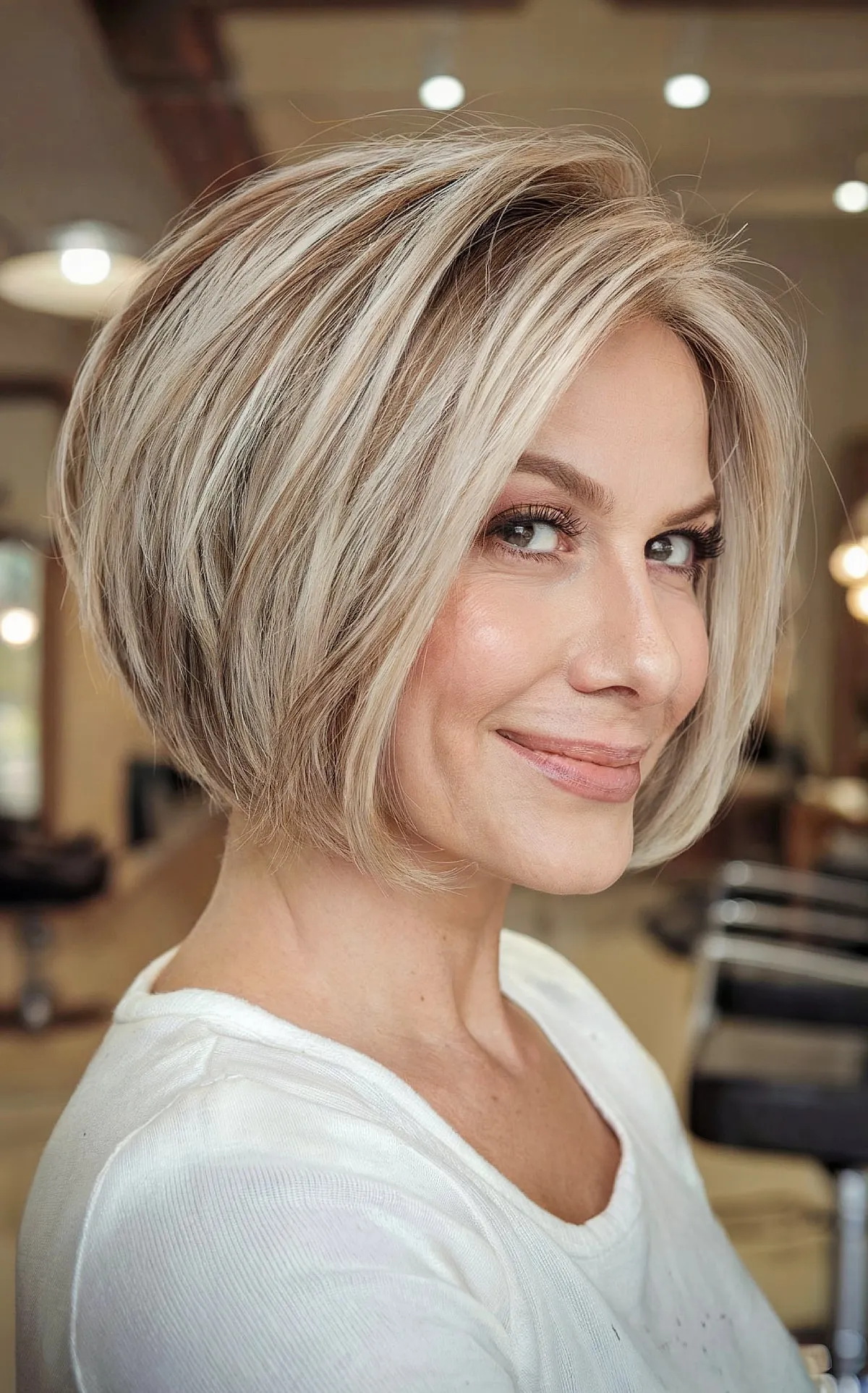 Chin-Length Blonde Rounded Bob for Women Over 40