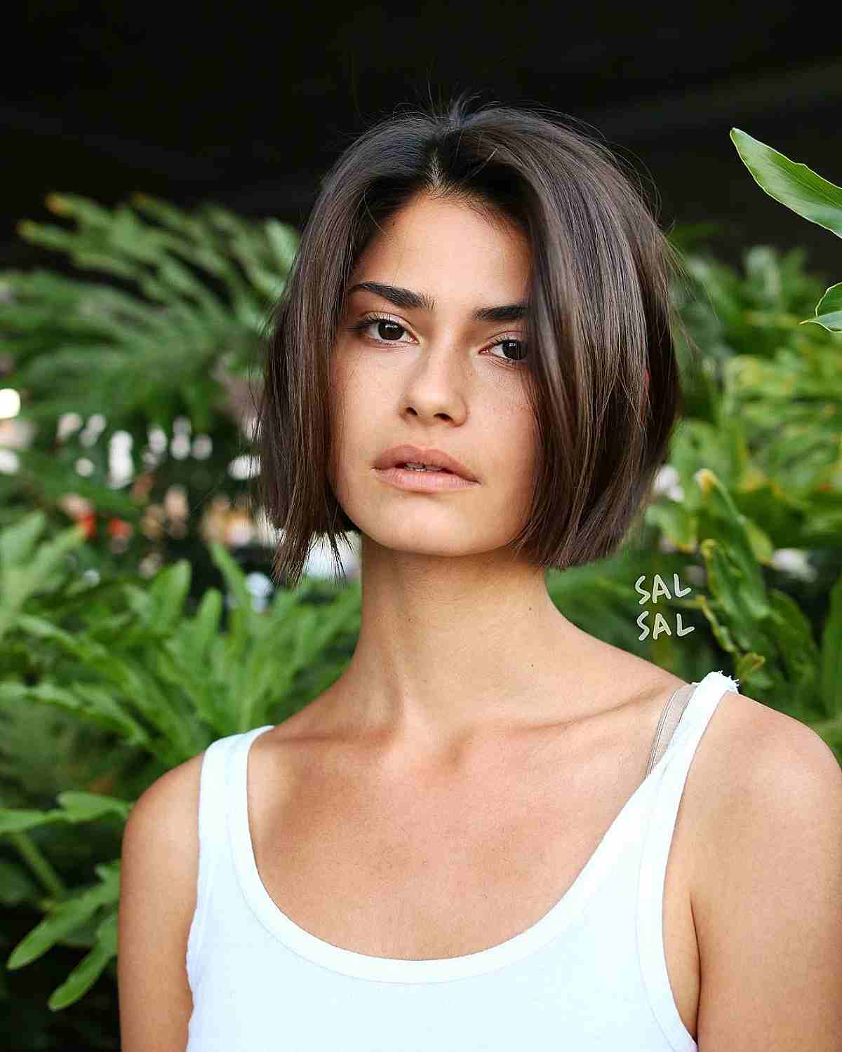 Chic Chin-Length Blunt Bob Cut with Brown Balayage