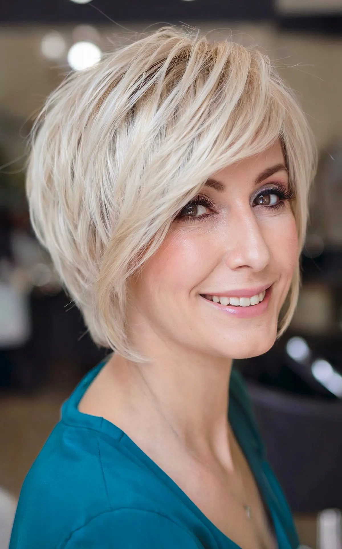 Stylish Bob-Length Pixie Cut with Side-Swept Bangs for Women Over 40