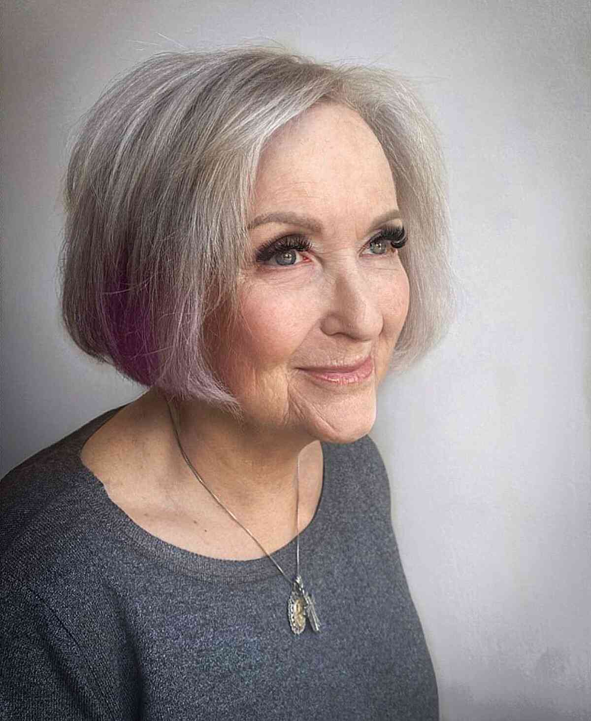 Chic Bob with a Touch of Violet for Women in their 50s with aging hair