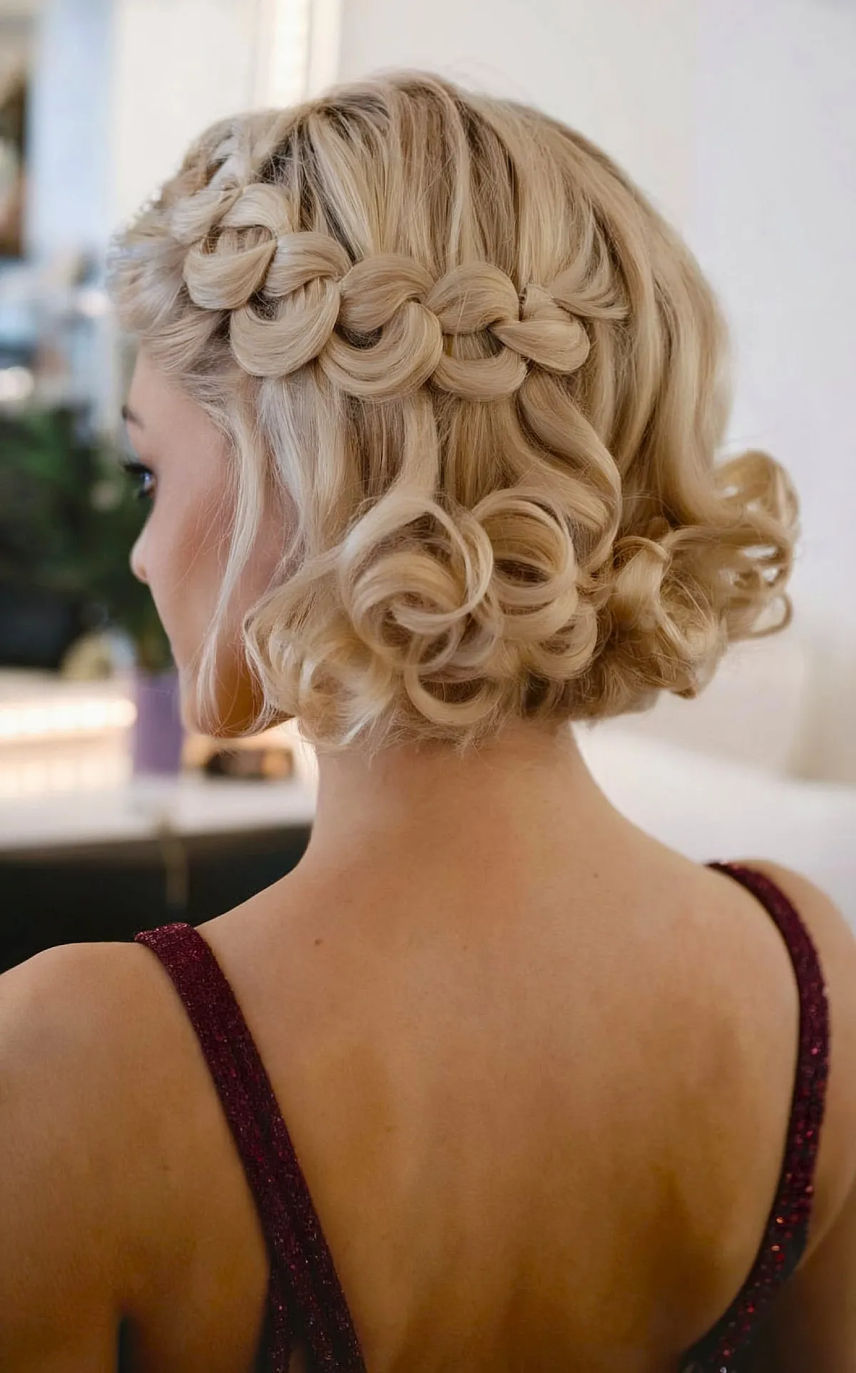 Stylish Short Chain Braided Look with Curled Tips for Prom Night