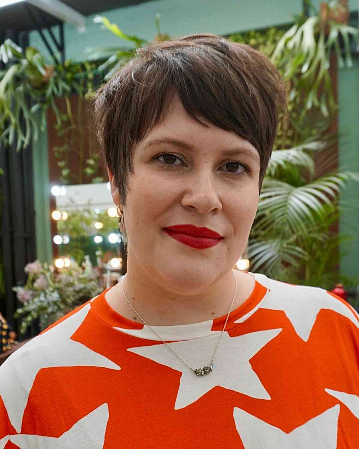 Elegant Brunette Side-Swept Pixie for Chubbier Faces