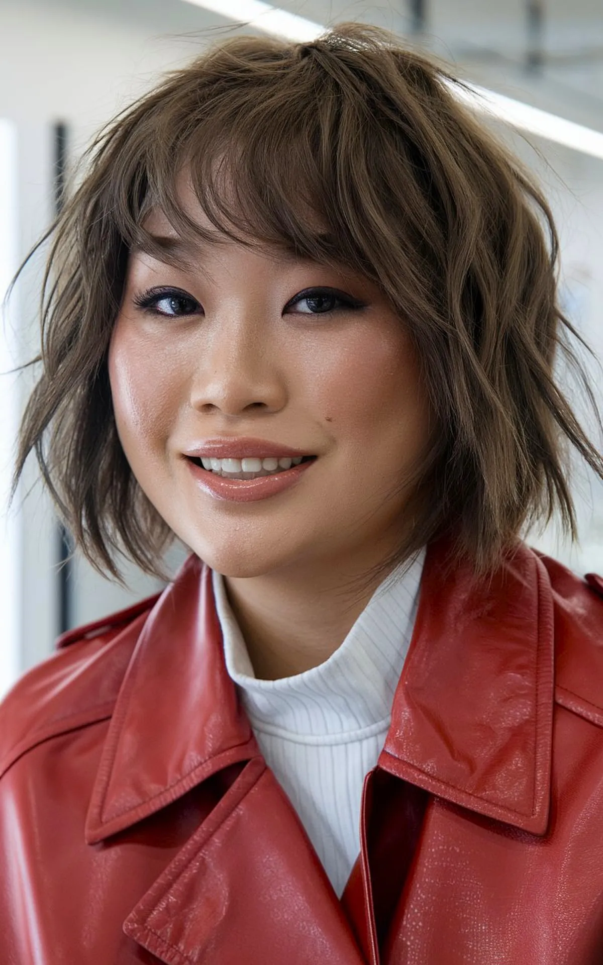 Chic Chin Bob with Sheer Bangs for rounded face shapes